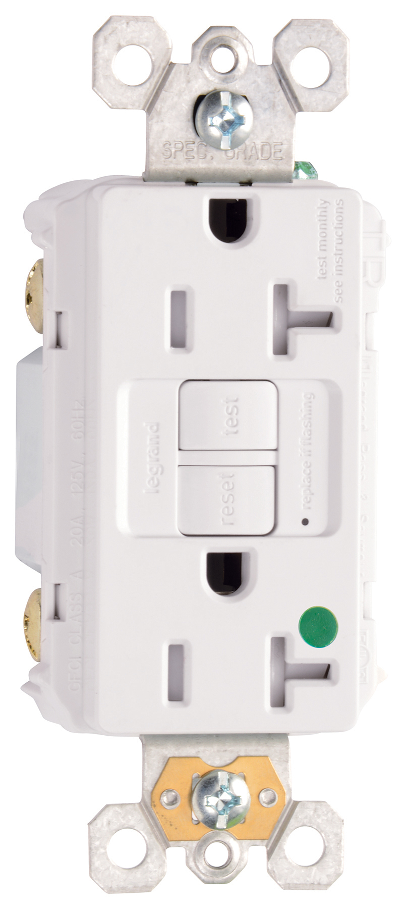 2097HGTRGRY  20 Amp Duplex GFCI Receptacle SafeLock Protection, Gray