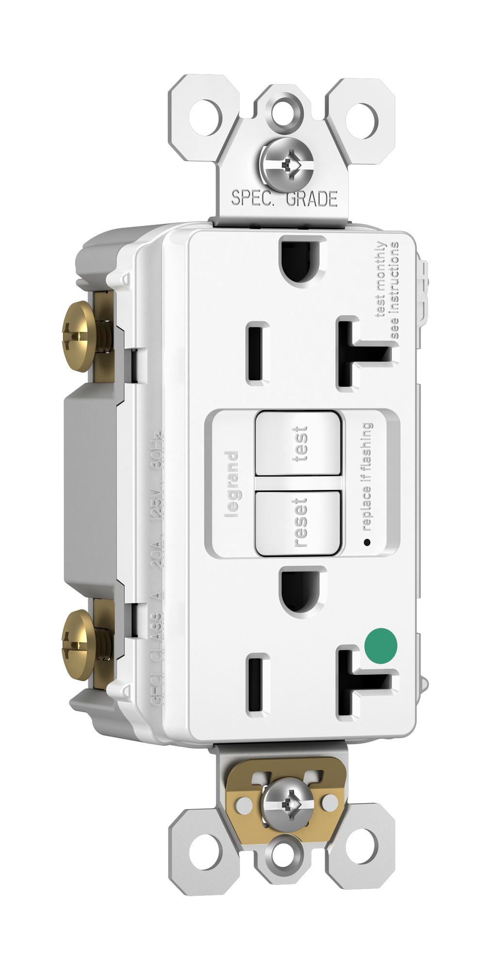 2097HGTRW  20 Amp Duplex GFCI Receptacle SafeLock Protection, White