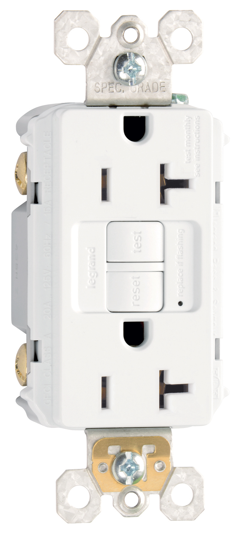 2097NAW radiant 20 Amp Duplex GFCI Receptacles with SafeLock Protection, NAFTA-Compliant, White