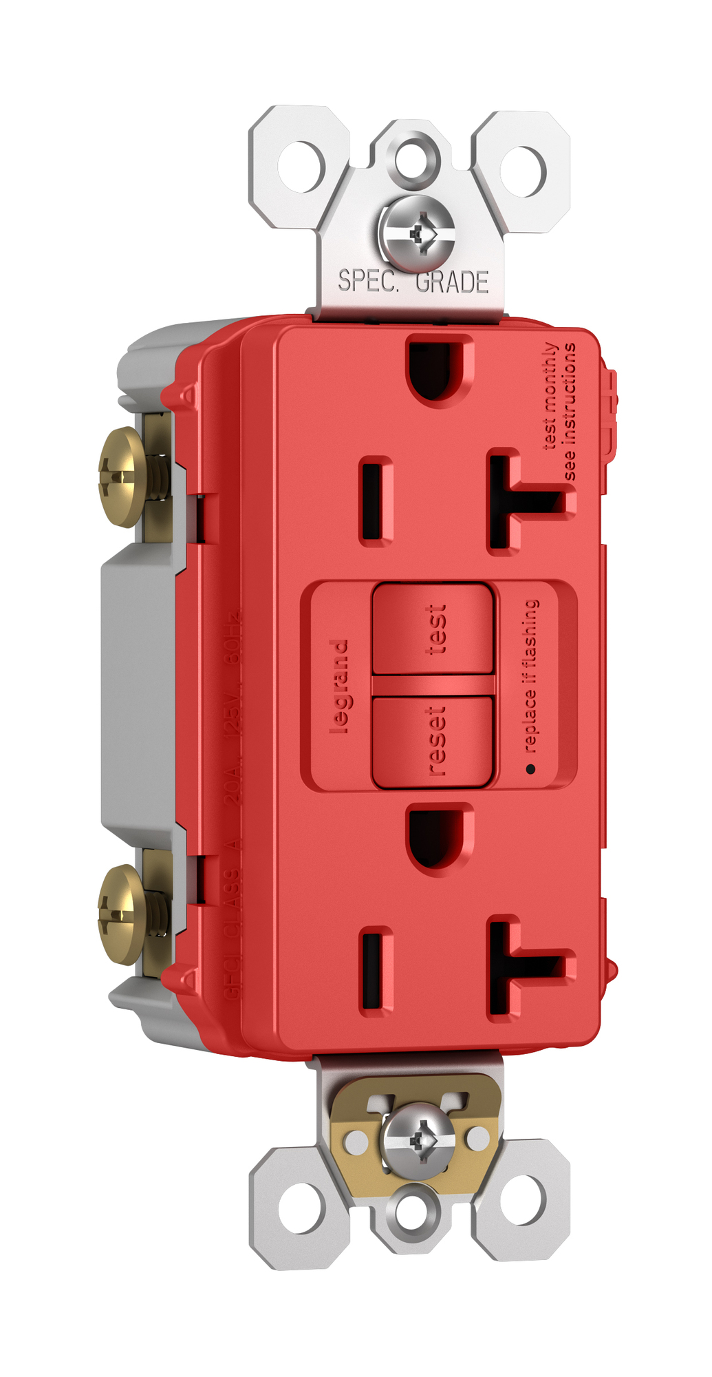 2097TRRED radiant 20 Amp Duplex GFCI Receptacle with SafeLock Protection, Red