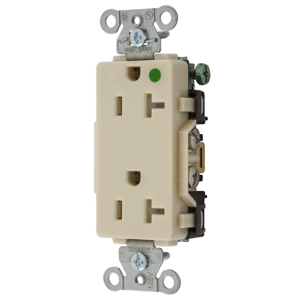 2182IVTRA 1-Phase Decorator Duplex Heavy Duty Standard Tamper Resistant Screw Mount Straight Blade Receptacle, 125 V AC, 20 A, 2 Poles, 3 Wires, Ivory