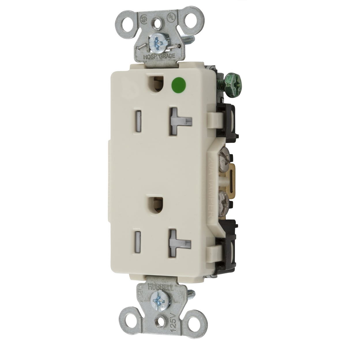 2182LATRA 1-Phase Decorator Duplex Heavy Duty Tamper-Resistant Straight Blade Receptacle, 125 V AC, 20 A, 2 Poles, 3 Wires, Light Almond