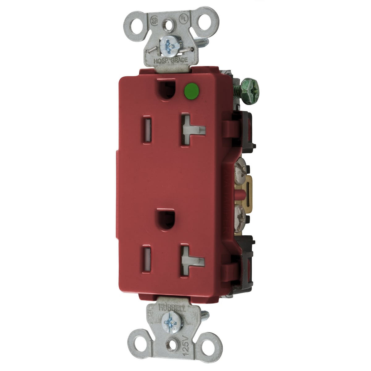2182REDTRA 1-Phase Decorator Duplex Heavy Duty Standard Tamper Resistant Screw Mount Straight Blade Receptacle, 125 V AC, 20 A, 2 Poles, 3 Wires, Red