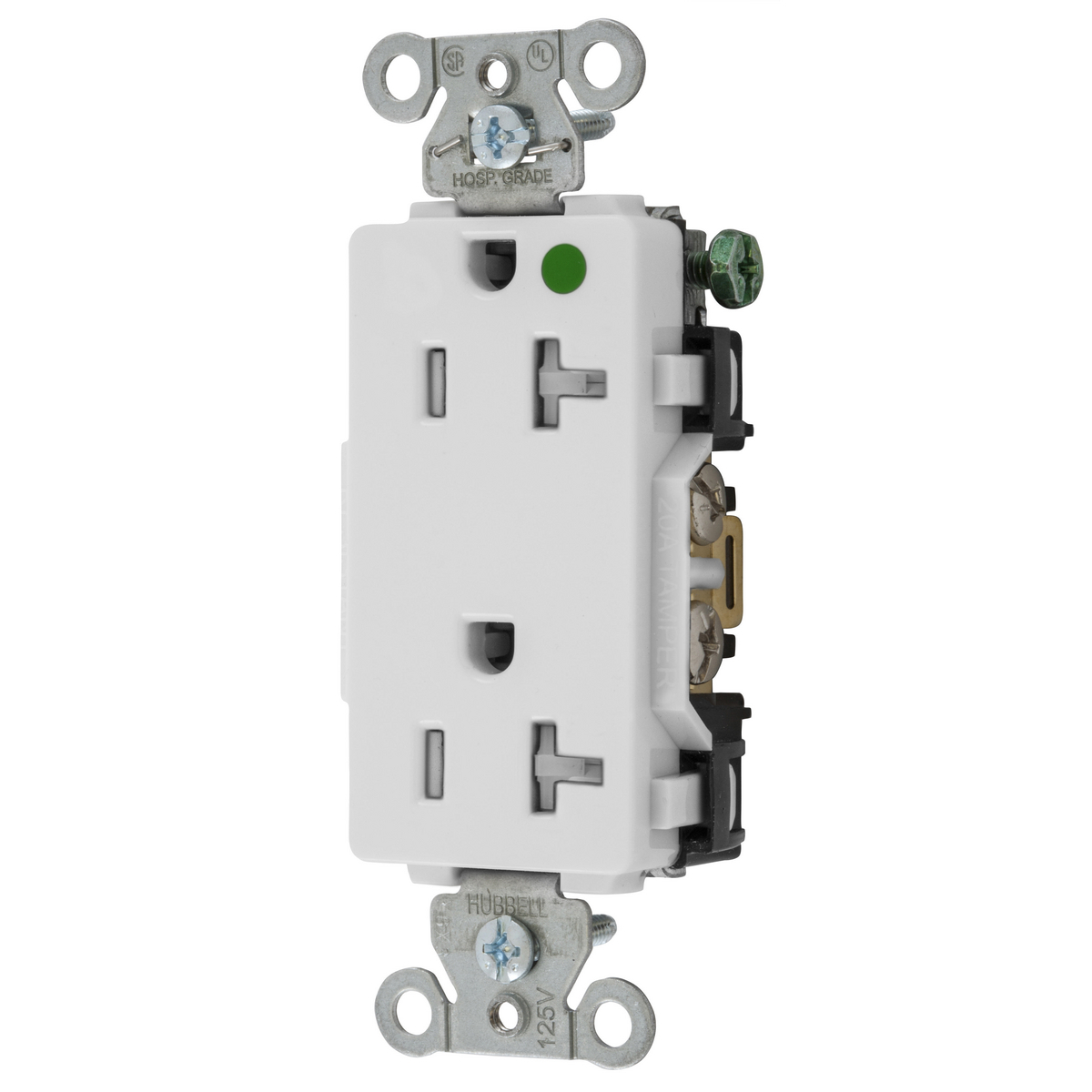 2182WTRA 1-Phase Decorator Duplex Heavy Duty Standard Tamper-Resistant Screw Mount Straight Blade Receptacle, 125 V AC, 20 A, 2 Poles, 3 Wires, White