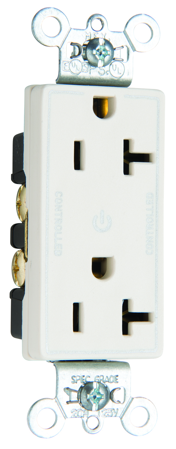 26352CDBK 20 Amp 125V Dual-Controlled Plug Load Decorator Duplex Receptacle, Black