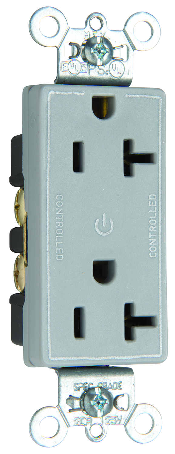 26352CDGRY 20 Amp 125V Dual-Controlled Plug Load Decorator Duplex Receptacle, Gray