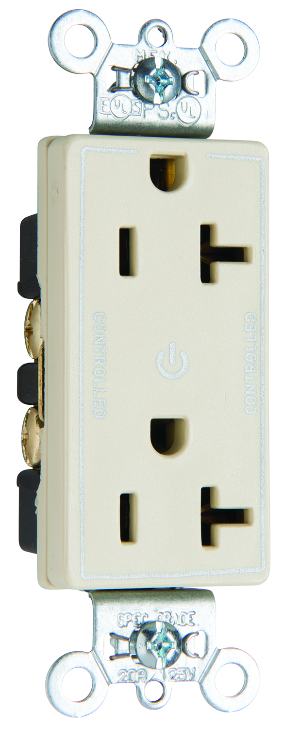 26352CDI 20 Amp 125V Dual-Controlled Plug Load Decorator Duplex Receptacle, Ivory