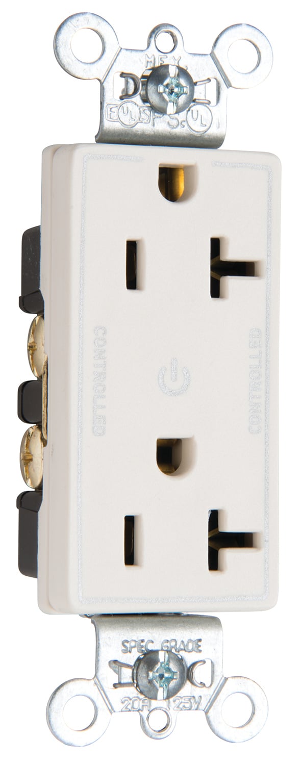 26352CDLA 20 Amp 125V Dual-Controlled Plug Load Decorator Duplex Receptacle, Light Almond