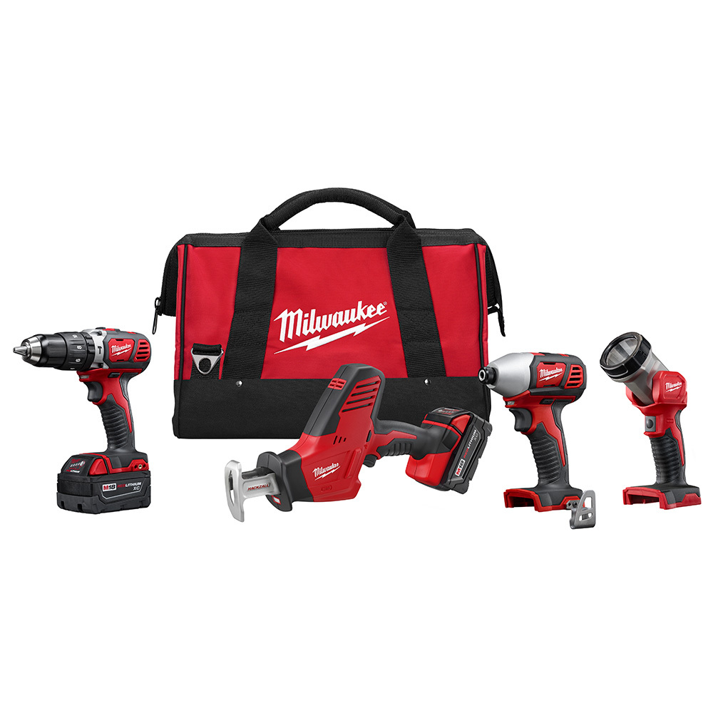2695-24 M18 4-Tool Cordless Combination Kit, Tools: Hammer Drill, Impact Wrench, 18 V DC, 3 Ah Lithium-Ion, Keyless Blade