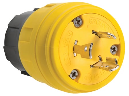 26W47 Turnlok Watertight Locking Plug, 20 Amp 125V, NEMA 4X/6P Rated, NEMA L5-20P Config, Yellow