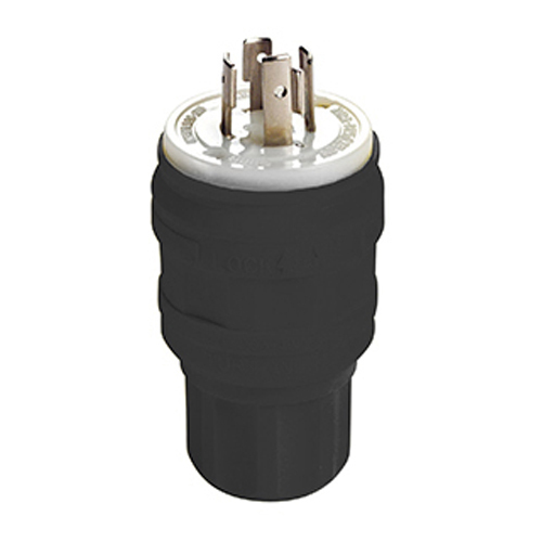 26W74-B Wetguard Grounding Locking Plug, 125/250 V AC, 20 A, 3 Poles, 4 Wires, Black