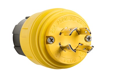 26W75 Turnlok Watertight Locking Plug, 20 Amp 3Φ250V, NEMA 4X/6P Rated, NEMA L15-20P Config, Yellow