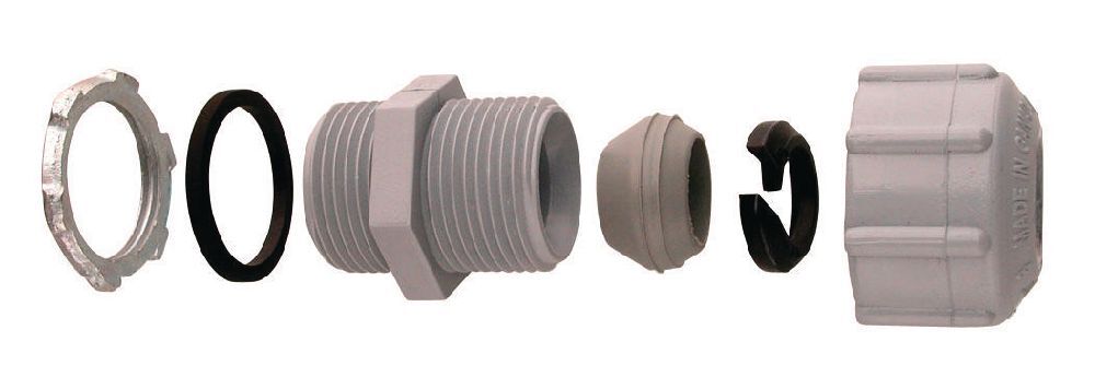 278100 Threaded Strain Relief Connector, 1/2 in Trade, PVC