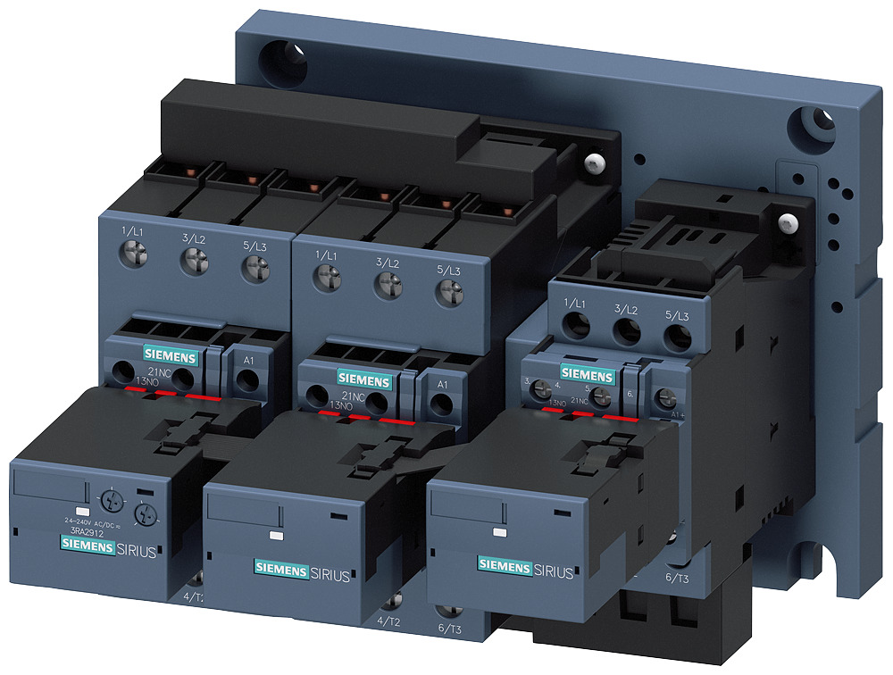 3RA24348XF321AC2 3-Phase Electrical/Mechanical Interlock Reversing Contactor Assembly, 24 V AC Coil, 65 A, 3NO Contact, 3 Poles