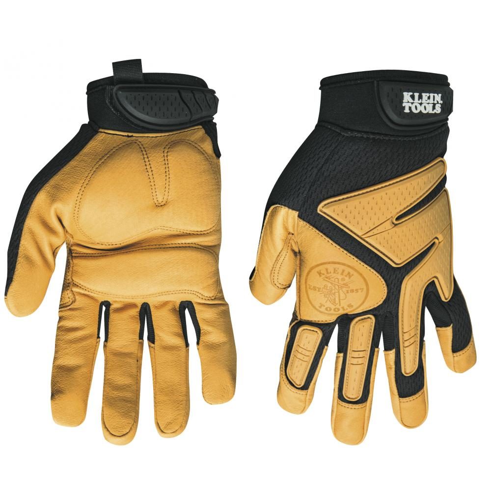 40221 Breathable Leather Gloves, Synthetic Leather Palm, Tan, Adjustable Cuff, Foam/Tricot Lining