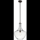 The Everly(TM) 19.75in; one light bell shaped pendant comes with a curved, glass blown container featuring clear, seeded glass and an Olde Bronze finish for a simple and elegant look. The Everlyfts versatile design coordinates with a variety of styles and can be used singularly, in multiples or arranged at varying heights to elevate the room.