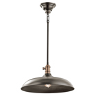 The Cobson(TM) 8in; 1 light convertible pendant or semi flush features a retro industrial look with its Olde Bronze with Natural Brass Accents. The Cobson convertible pendant features a timeless wide bell form and fully functional paddle switch that is perfect in rustic, country and lodge environments.