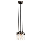 Brinley(TM) 7.75in. 3 light pendant features a modern vintage look with its Olde Bronze(R) finish and clear glass. Inspired by mason jars, the Brinley(TM) pendant works in several aesthetic environments, including modern vintage and transitional.