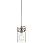 Brinley(TM) 7.75in. 1 light mini pendant features a modern vintage look with its Brushed Nickel finish and clear glass. Inspired by mason jars, the Brinley(TM) mini pendant works in several aesthetic environments, including modern vintage and transitional.