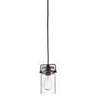 Brinley(TM) 7.75in. 1 light mini pendant features a modern vintage look with its Olde Bronze(R) finish and clear glass. Inspired by mason jars, the Brinley(TM) mini pendant works in several aesthetic environments, including modern vintage and transitional.