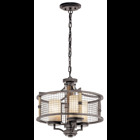 The dressed up rustic styling of this 3 light convertible chandelier / semi flush ceiling light from the Ahrendale collection opens new possibilities sure to enhance your dcor. Open Iron Anvil mesh surrounds and protects the Vetro Mica shades which in turn cast a satisfying and comforting illumination in your home.