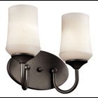 Just when you think you've seen it all, you'llll love the transitional styling of this 2 light bath light from the Aubrey(TM) Collection. The unique satin etched cased opal glass shape and Olde Bronze finish are the perfect blend of styles creating the perfect complement to your home.