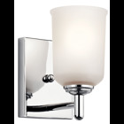 The straight lines and up-sized satin etched glass of this Chrome 1 light wall sconce from the Shailene Collection create the perfect casual look for the updated urban lifestyle.