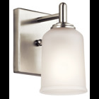 The straight lines and up-sized satin etched glass of this Brushed Nickel 1 light wall sconce from the Shailene Collection create the perfect casual look for the updated urban lifestyle.