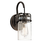 The vintage style of this 1 light wall sconce from the Brinley(TM) collection gives a beautifully modern treatment to the familiarity and comfort of canning jars. Used in groups or stand-alone, the Brinley(TM) collection is a new touch of home in Olde Bronze.