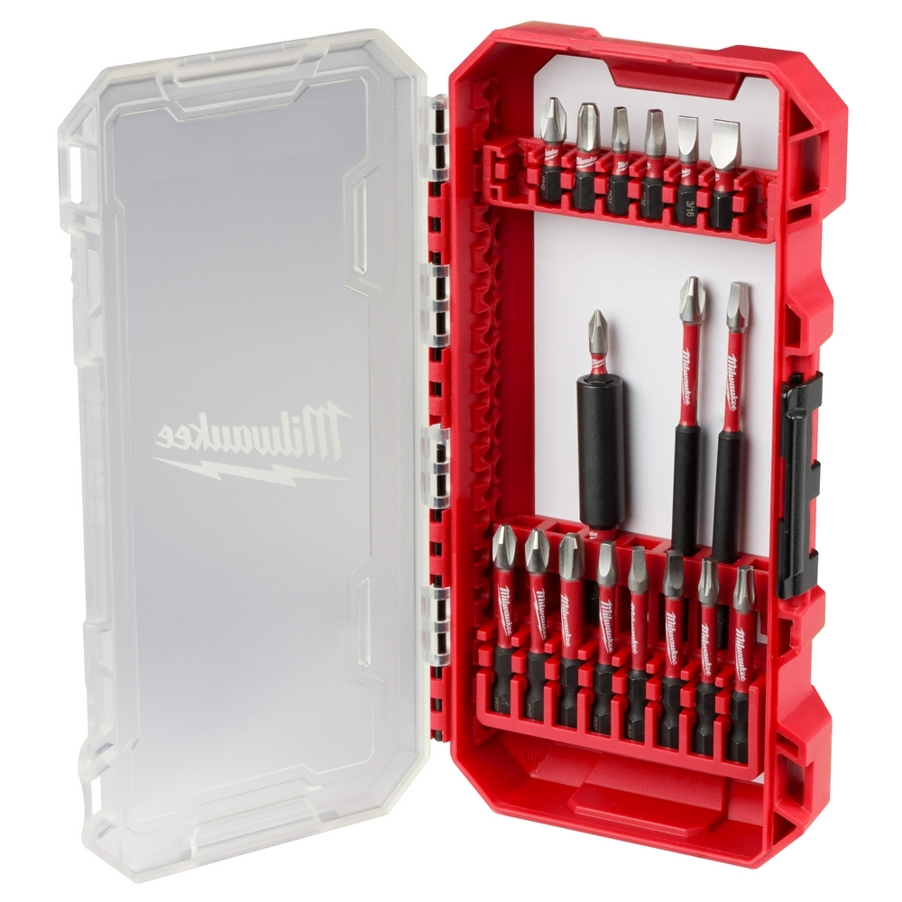 48-32-4403 Shockwave Impact Duty 18-Piece Driver Bit Set, #1, #2, #3, 3/16 in, T15, T20 Phillips/Slotted/Square/Torx Point, 1 in, 2 in, 3-1/2 in OAL, 1/4 in, Steel