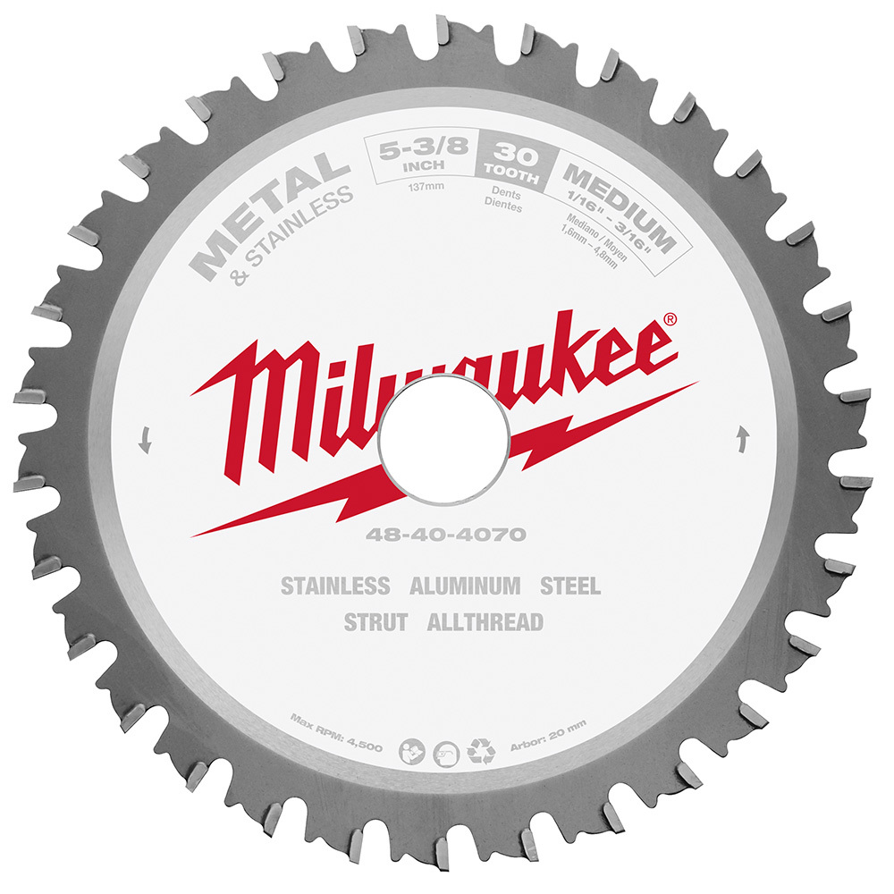 48-40-4070 MetalTech Thin Kerf Circular Saw Blade, 5-3/8 in Dia x 0.05 in THK, 20 mm Arbor, Alloy Steel Blade, 30 Teeth