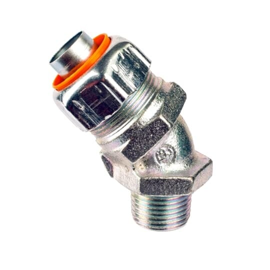 5243-PT T&B Quick Connect Liquid Tight Non-Insulated Push-In Connector, 3/4 in Trade, 45 deg, Malleable Iron, Zinc Plated With Clear Chromate