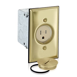 5249-TFB Single Tamper Resistant Straight Blade Floor Box Receptacle Assembly, 125 V AC, 15 A, 2 Poles, 3 Wires, Ivory