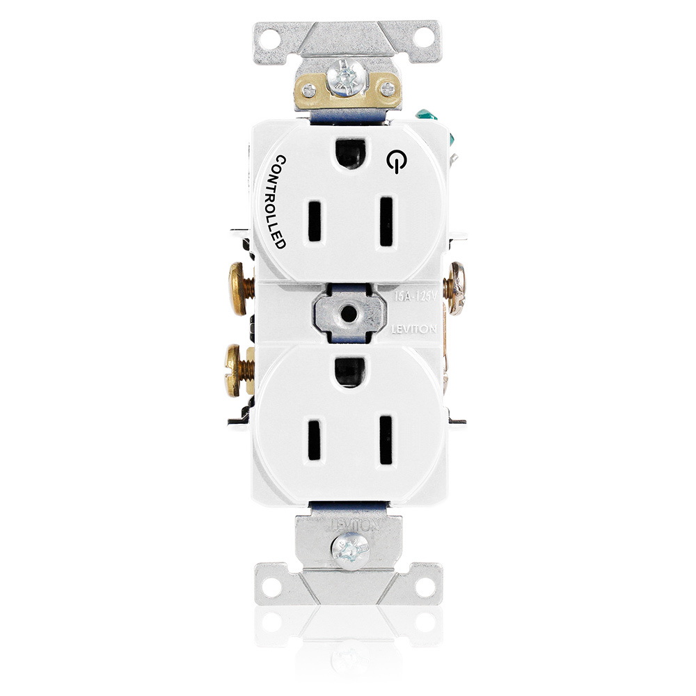 5262-S1W Controlled Straight Blade Receptacle, 125 V AC, 15 A, 2 Poles, 3 Wires, White