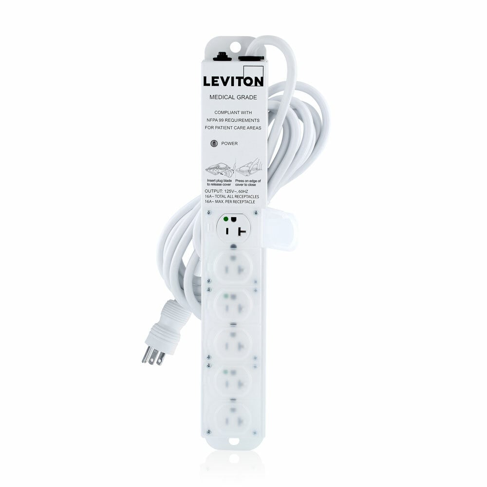 5306M-2N5 5300 Power Outlet Strip With Locking Cover, 125 V AC, 20 A, 6 Outlets, 15 ft L Cord