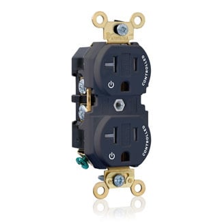 5362-2PE Duplex Extra Heavy Duty Self-Grounding Tamper Resistant Straight Blade Receptacle With 2 Plug Controlled Marking, 125 V AC, 20 A, 2 Poles, 3 Wires, Black