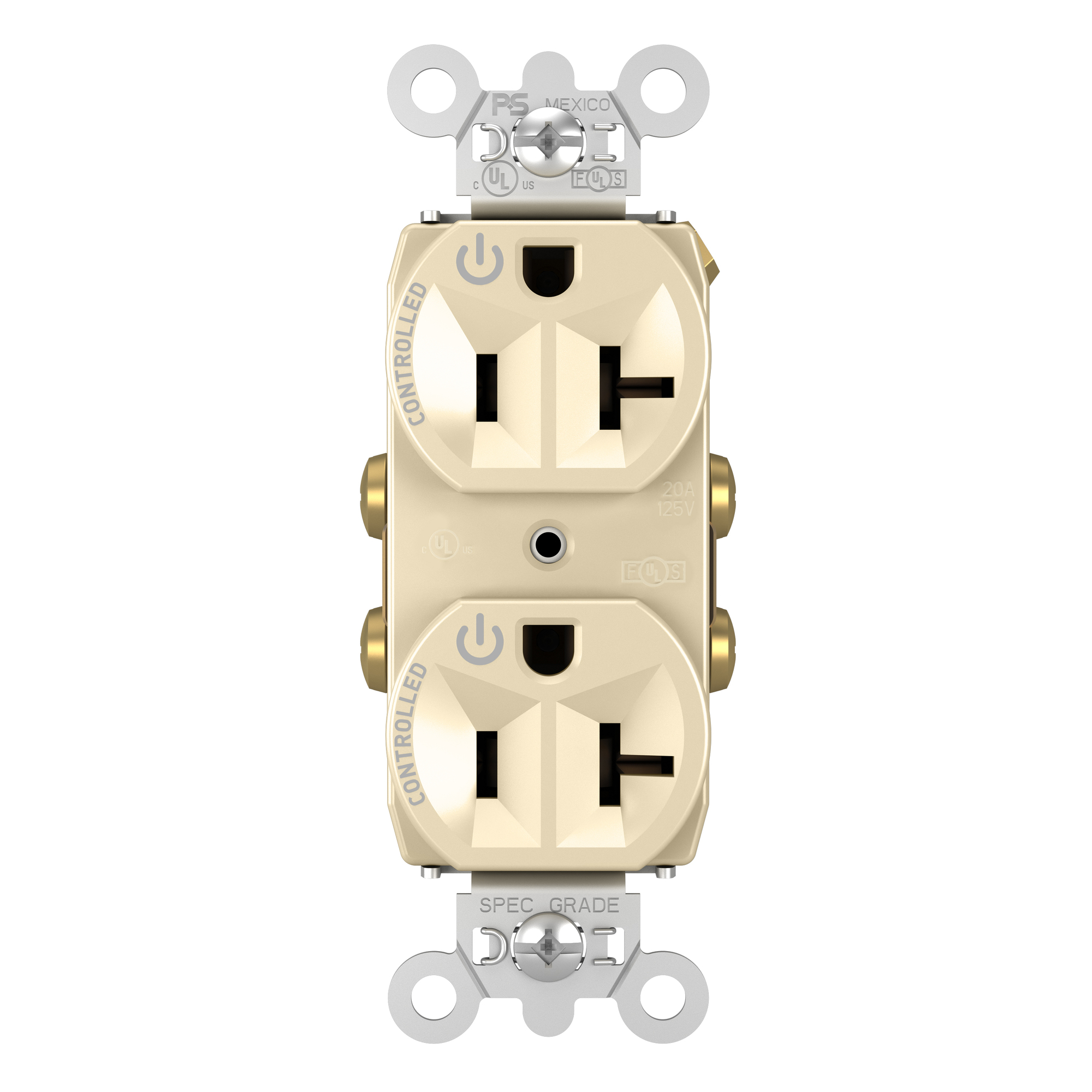 5362CDI 20 Amp 125V Dual-Controlled Plug Load Duplex Receptacle, Ivory