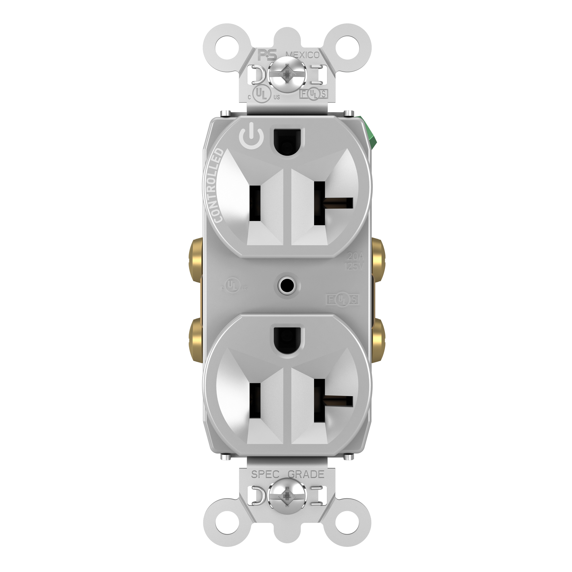 5362CHGRY 20 Amp 125V Half-Controlled Plug Load Duplex Receptacle, Gray