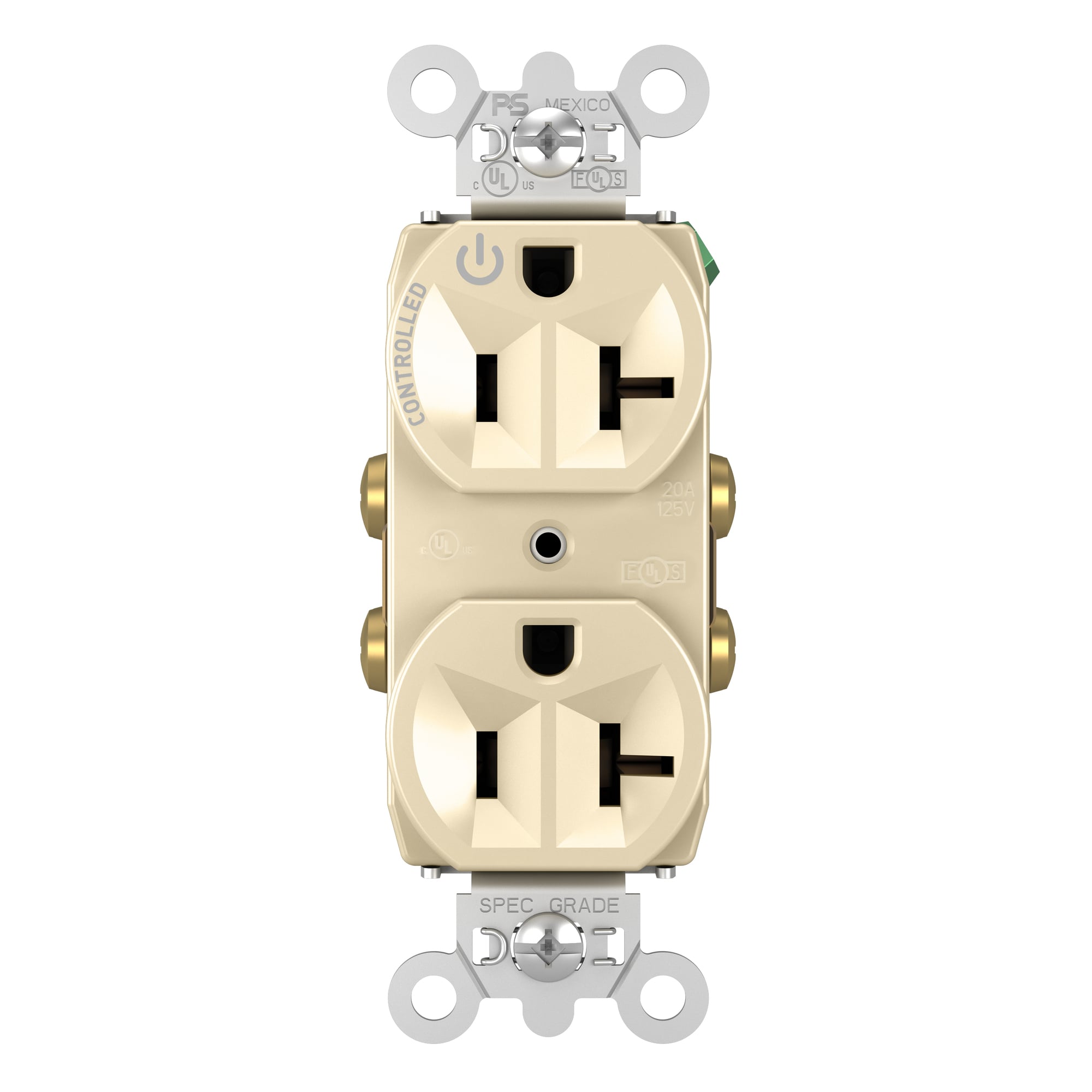 5362CHI 20 Amp 125V Half-Controlled Plug Load Duplex Receptacle, Ivory