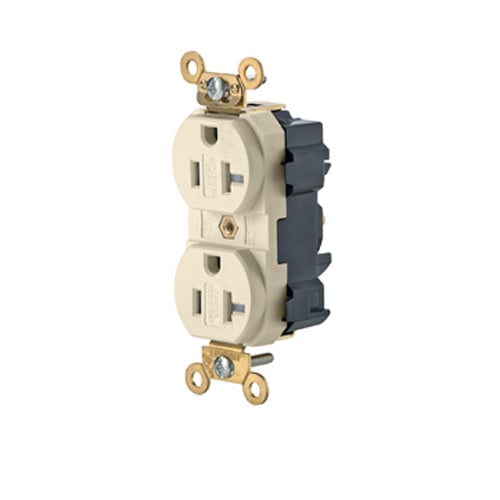 5362-SGT Duplex Extra Heavy Duty Self-Grounding Tamper Resistant Straight Blade Receptacle, 125 V AC, 20 A, 2 Poles, 3 Wires, Light Almond