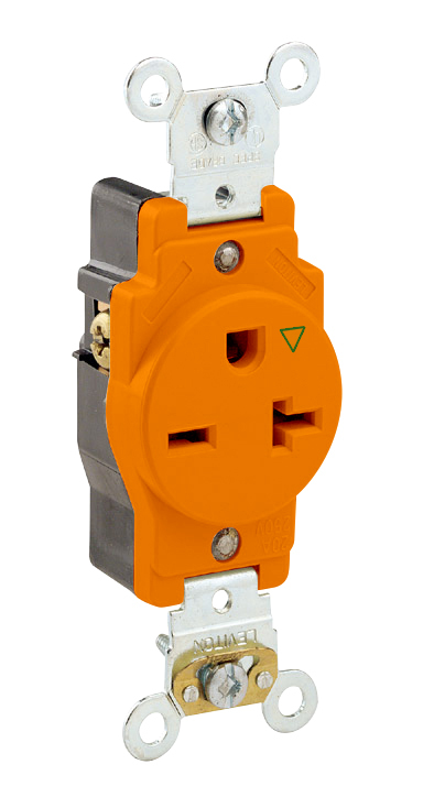 5461-IG Duplex Heavy Duty Single Straight Blade Receptacle, 250 V AC, 20 A, 2 Poles, 3 Wires, Orange