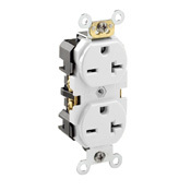 5462-W Duplex Heavy Duty Self-Grounding Straight Blade Receptacle, 250 V AC, 20 A, 2 Poles, 3 Wires, White