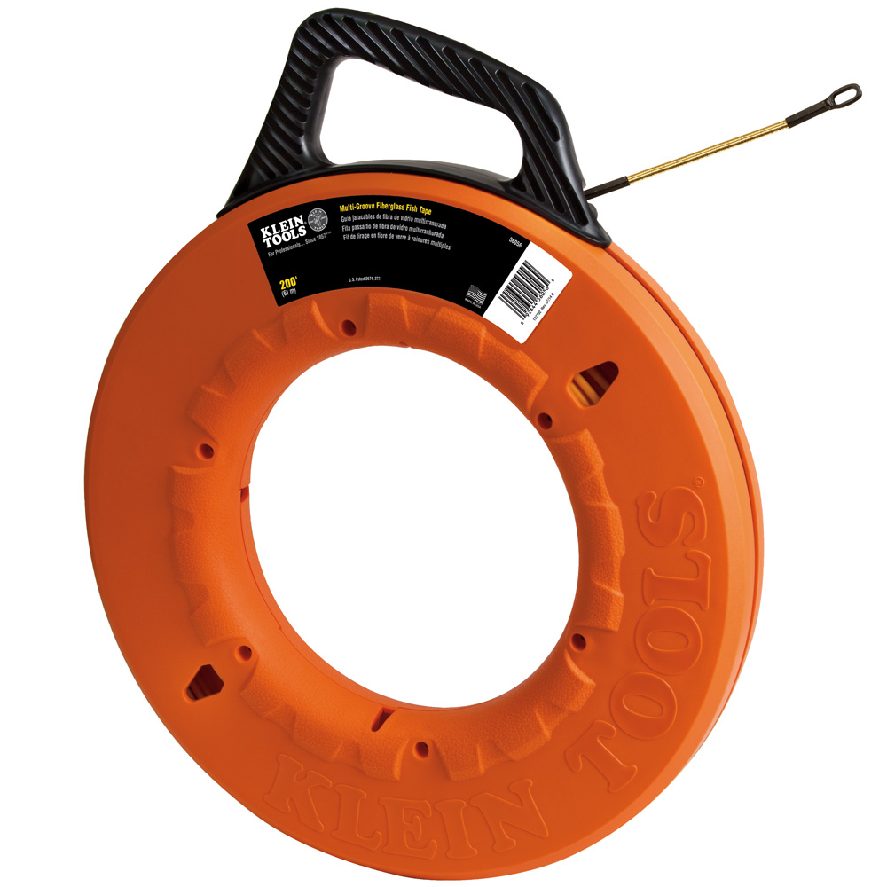 56056 Multi-Groove Non-Conductive Fish Tape, 3/16 in W Tape, 200 ft L Tape, Round Profile, Fiberglass Tape, Black/Orange