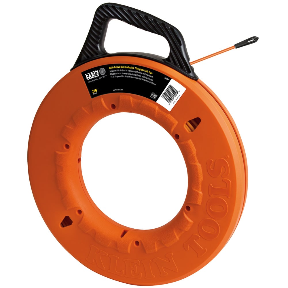56059 Multi-Groove Non-Conductive Fish Tape, 3/16 in W Tape, 200 ft L Tape, Round Profile, Fiberglass Tape, Black/Orange