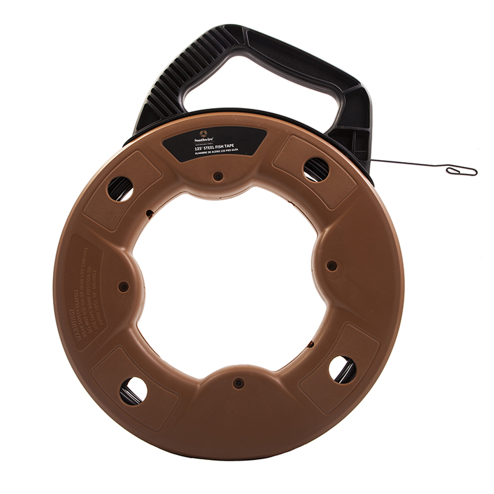 582799 Fish Tape, 1/8 in W Tape, 125 ft L Tape, Flat Profile, Steel Tape