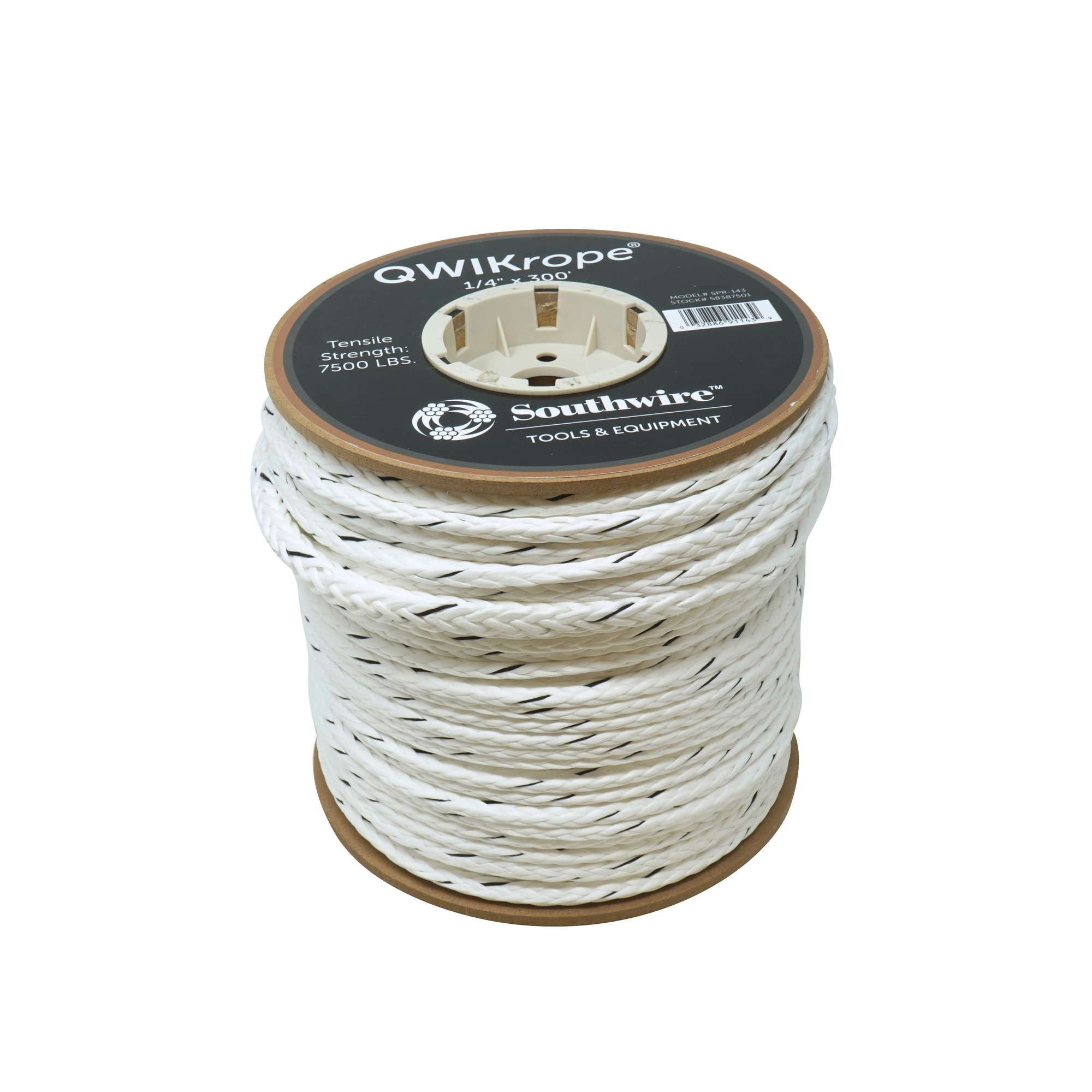 58387501 QWIKrope UHMWPE Pulling Rope, 1/4 in OD, 300 ft L, 7500 lb Tensile Strength, 2500 lb Working, Polyethylene Fiber