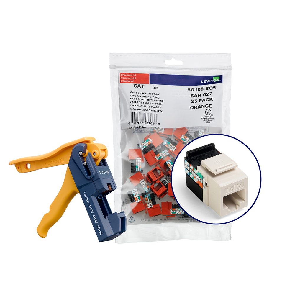 5G108-JT5 GigaMax UTP Connector With Jack Rapid Tool, Cat 5e Module, Plastic, Light Almond
