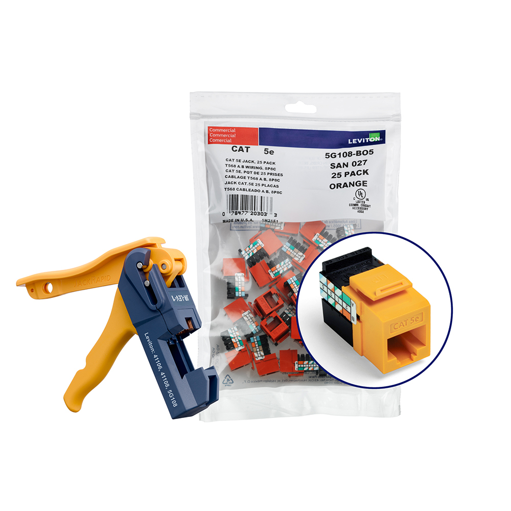 5G108-JY5 GigaMax UTP Connector With Jack Rapid Tool, Cat 5e Module, Plastic, Yellow