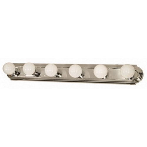 60-298 Signature Racetrack Style Utility Vanity Light Fixture, (6) Incandescent Lamp, 120 V AC, Polished Chrome Housing