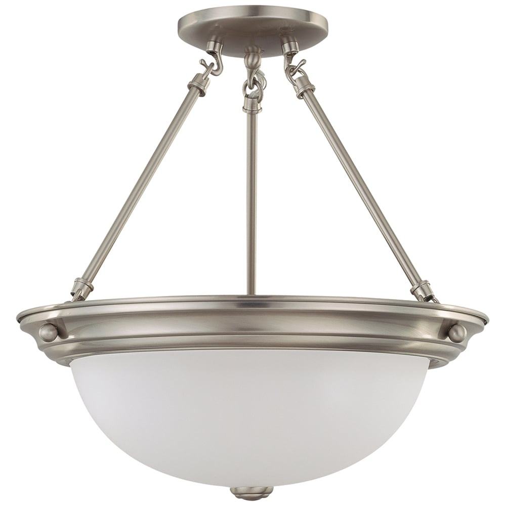 60-3246 Large Transitional Semi-Flush Mount Light, (3) A19 Lamp, 120 V AC, Brushed Nickel Housing